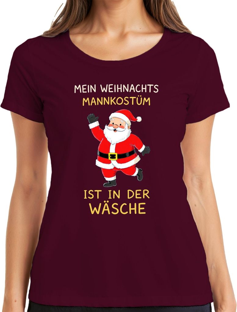 Weihnachtsmannkostüm in der Wäsche Weihnachten Nikolaus Lustig Damen T-Shirt, Burgundy, M