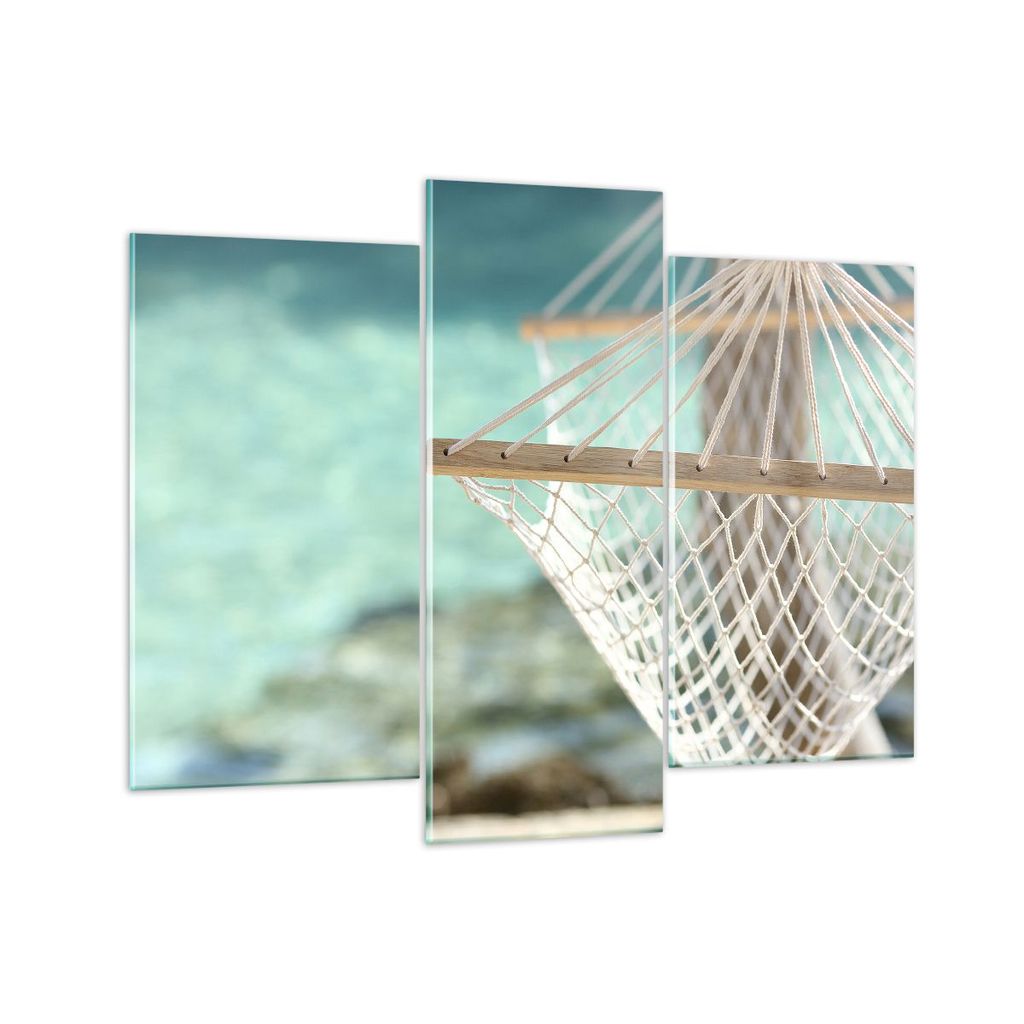 Bilder auf glas - Reise hängematte tropisch strand - 130x100cm - Glasbilder - Wandbilder - Kunstdruck - Wanddekoration aus Glas - Glas Bilder - Wa...