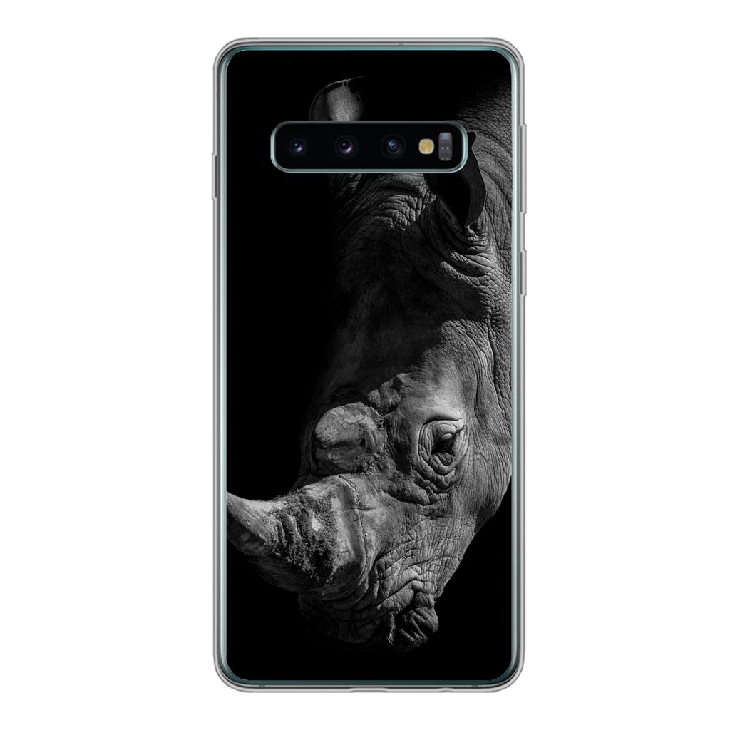 MuchoWow Handyhülle Schutzhülle Hülle für Samsung Galaxy S10 Nashorn - Wildtier - Porträt Silikon Softcase Handy Hülle - Handytasche