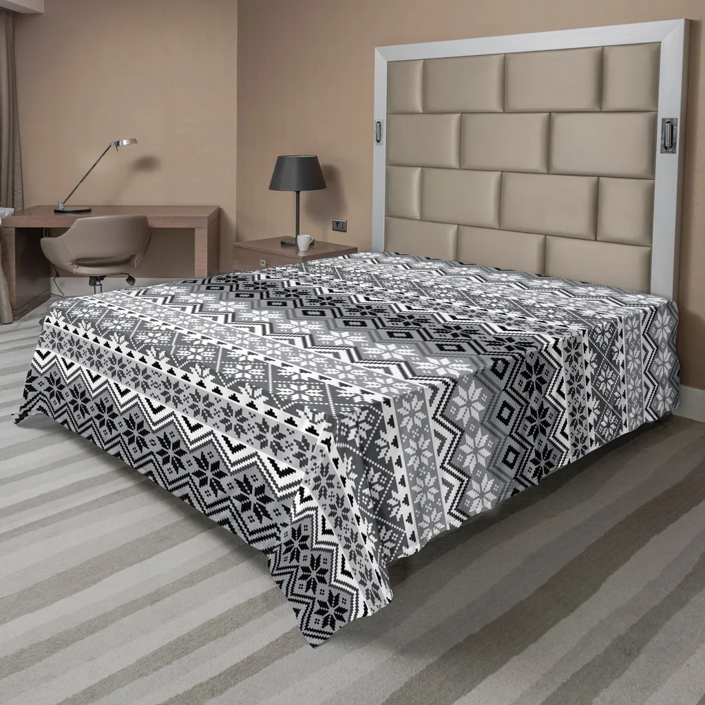 Drap Plat Anti-Plis au Motif Nordique, Confort Durable 244x205 cm Gris