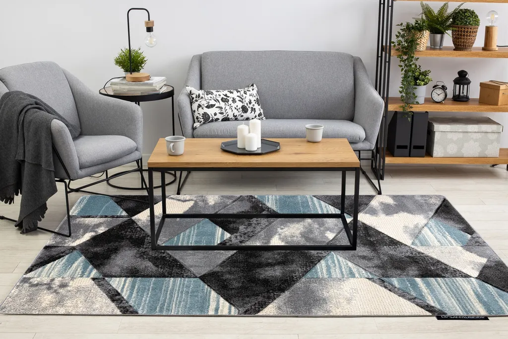 Tapis Bleu à Motifs Triangles 120x170 cm - Qualité ALTER Wet Durable