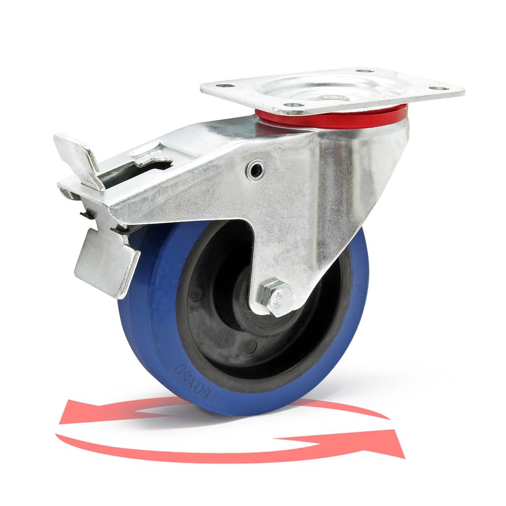 Wiltec Lenkrolle 160mm bis 300kg mit Bremse, Kunststoffrad und Anbauplatte Transportrolle leiser Lauf Möbelrolle Laufrolle Möbel-Lenkrolle