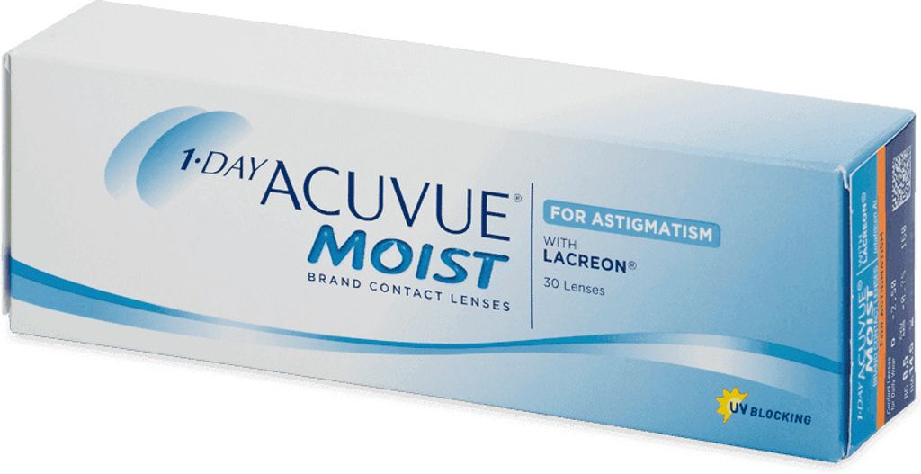 1-DAY ACUVUE MOIST for ASTIGMATISM - 30 daily lenses - Sph: -0.25, Cyl: -0.75, Ax: 10, BC: 8.5, D: 14.5