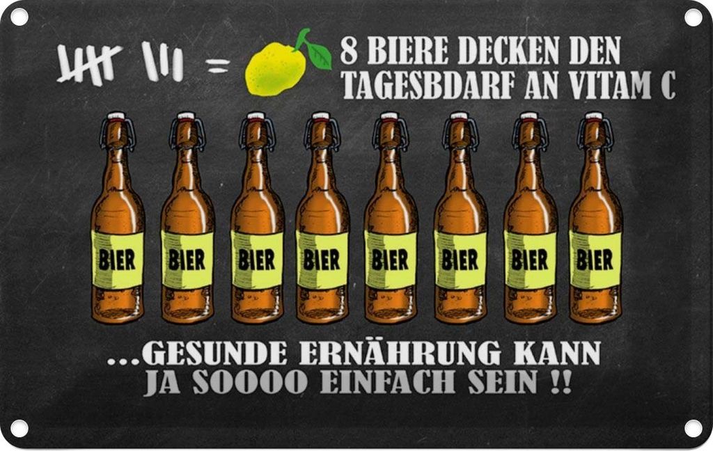 vianmo Blechschild 12x18 cm Alkohol 8 Biere Tagesbedarf Vitamin C Spruch Zitat
