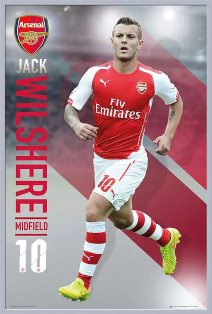 Poster Encadré Arsenal Wilshere Saison 14/15 Cadre Maxi Argenté