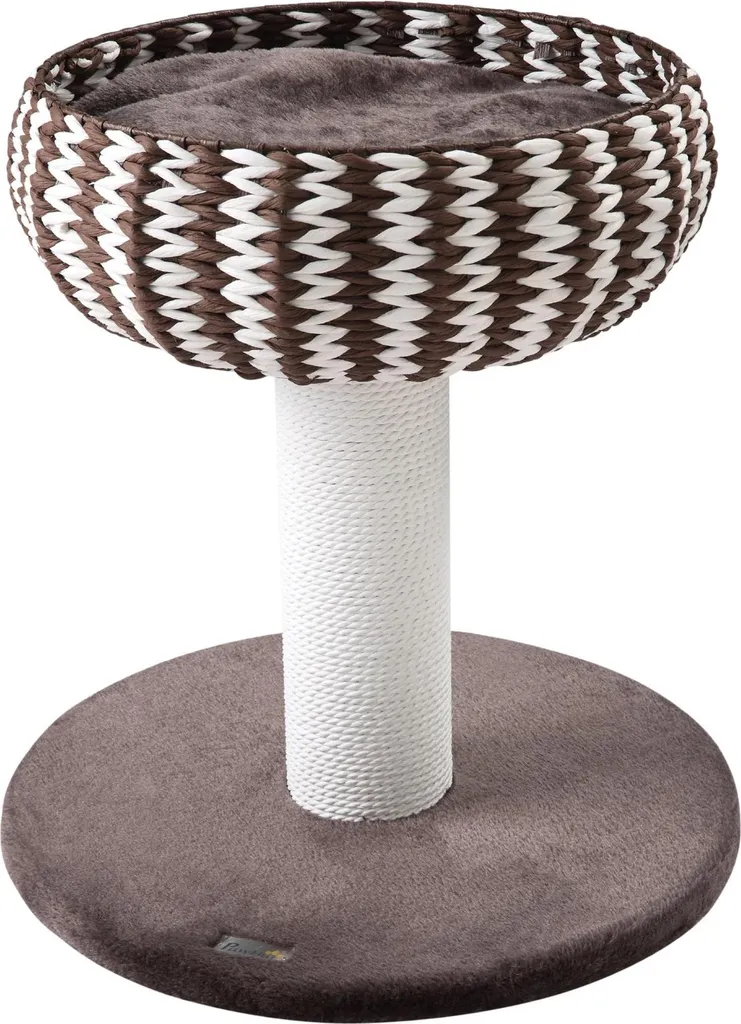 Arbre à chat anti-griffures pour meubles avec lit en peluche marron