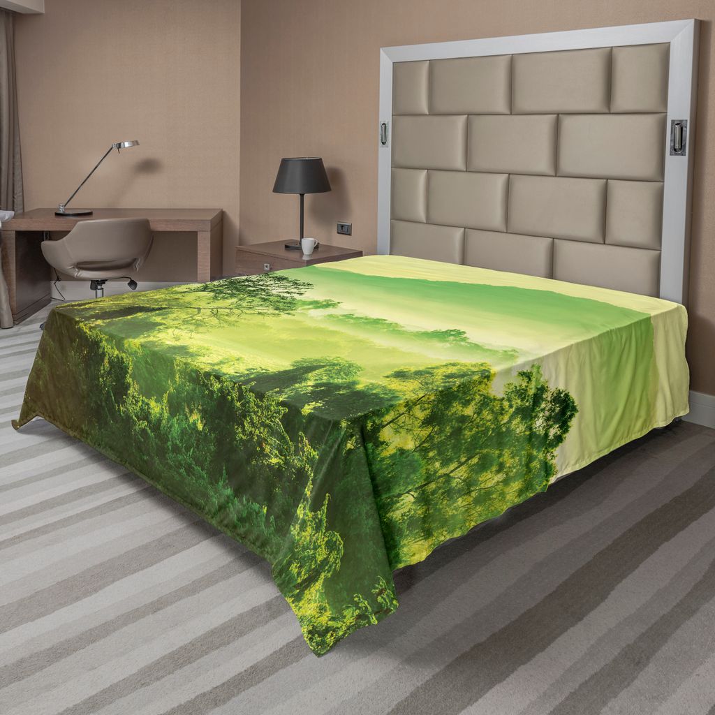 ABAKUHAUS Landschaft Bettlaken, Natur-Szene in der grünen Tönen mit Bergen und Bäumen, weiches bequemes oberes Bettlaken für ein dekoratives Be...