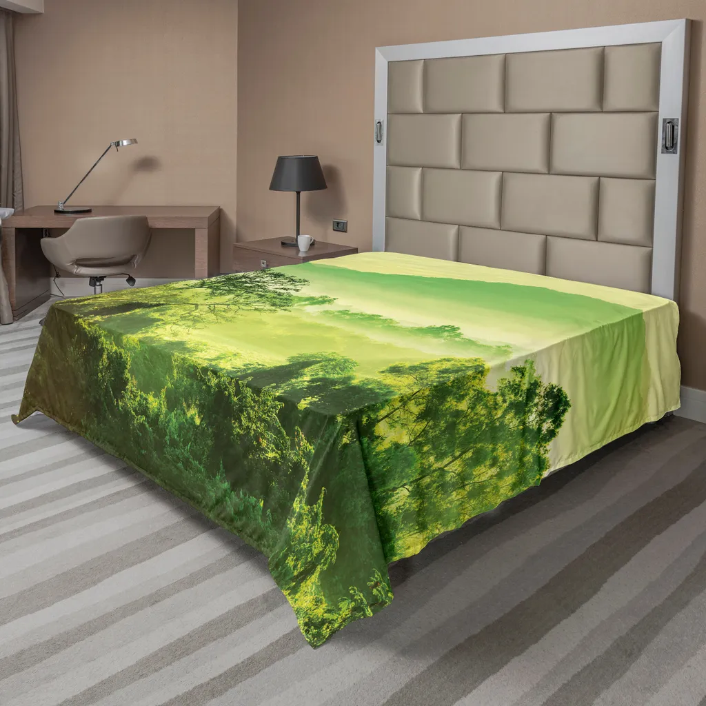 Drap de lit infroissable et doux, décor paysage vert pour sommeil zen