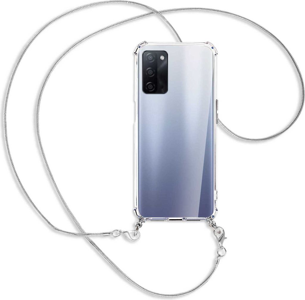 Handykette Backcover-Schutzhülle mit Band (Metall silberfarben) für Oppo A55 5G (PEMM00, PEMT00) - silberfarbene Kette Snake