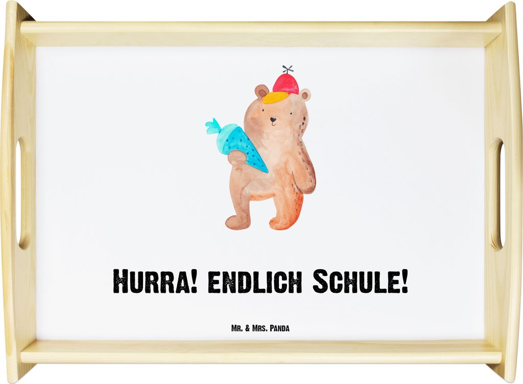 Mr. & Mrs. Panda Tablett Bär Schultüte - Weiß - Geschenk, Deko, Teddy, Serviertablett, Schulbeginn, Einschulung, Erster Schultag, Grundschule, S...