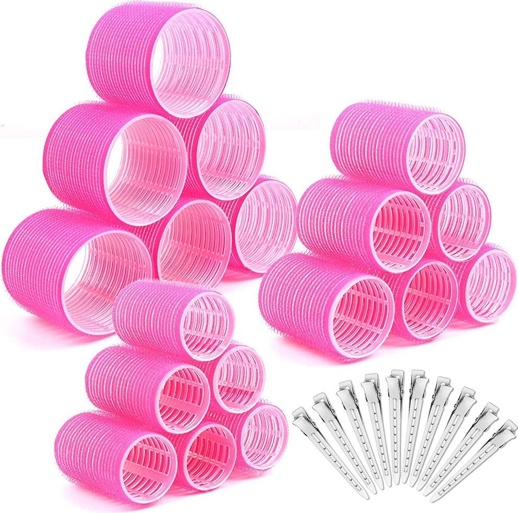 28 hitzefreie, selbstklebende Jumbo-Lockenwickler für große und kleine Locken mit 10 Clips für langes, mittellanges und kurzes Haar