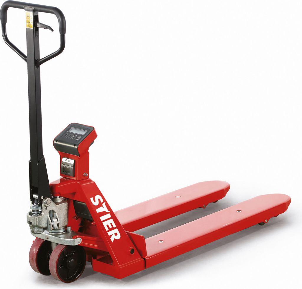 STIER Wiege-Hubwagen elektrisch mit Drucker, 2000kg Tragkraft, 1kg-Schritte, Gabellänge 1150 mm, Hubwagen mit präziser Messung, Gabelhubwagen mit...