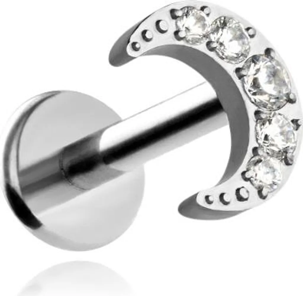 Labret Titan Moon en Titane G23 avec Zircons Blancs Argent 1,2/6 mm