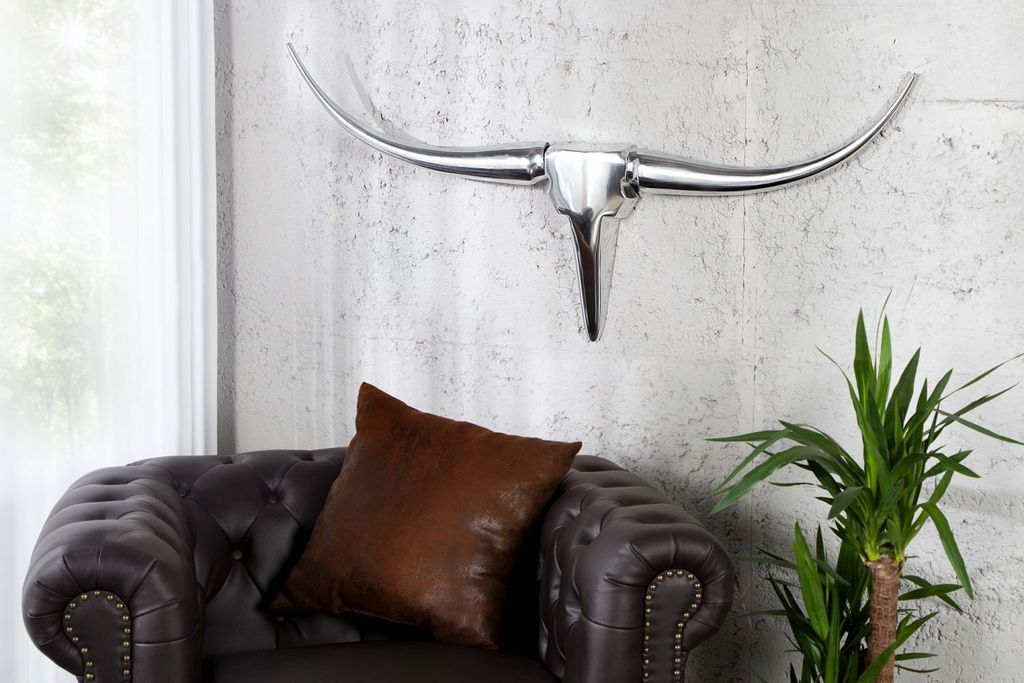Wanddeko künstlicher Stierkopf aus Aluminium 100 cm lang Deko Geweih Jagdtrophäe