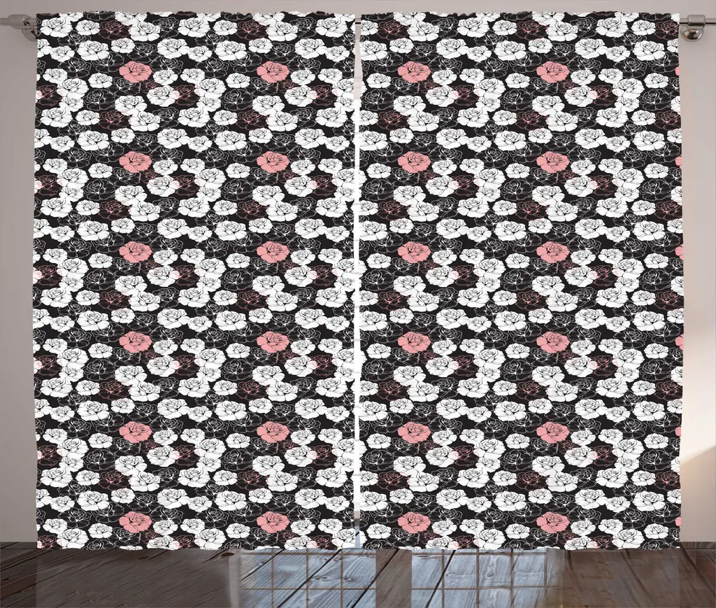 Paire de Rideaux Rustiques avec Motifs Roses - 280x225cm Brun