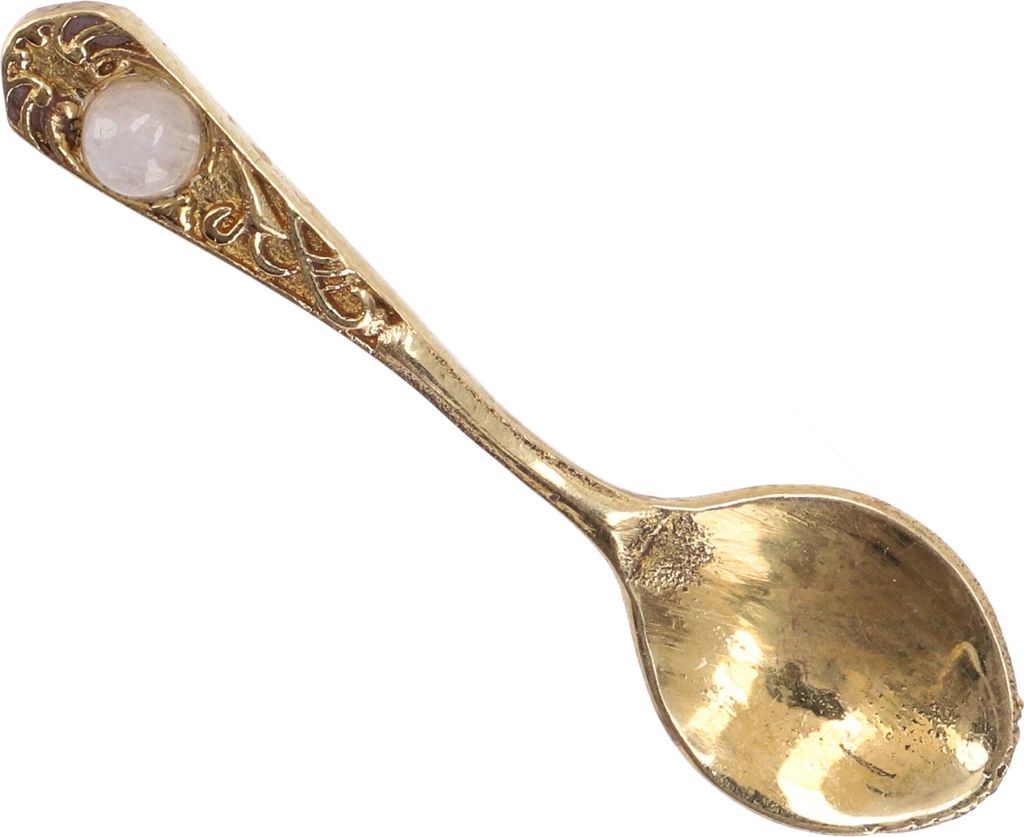 Mini Löffel, Teelöffel, Kettenanhänger - Gold/Mondstein, Messing, 4*0,8*0,2 cm, Kettenanhänger, Amulette, Modeschmuck