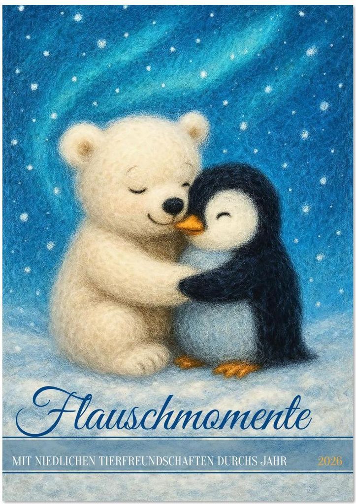 Flauschmomente - Mit niedlichen Tierfreundschaften durchs Jahr (Wandkalender 2026 DIN A2 hoch), CALVENDO Monatskalender