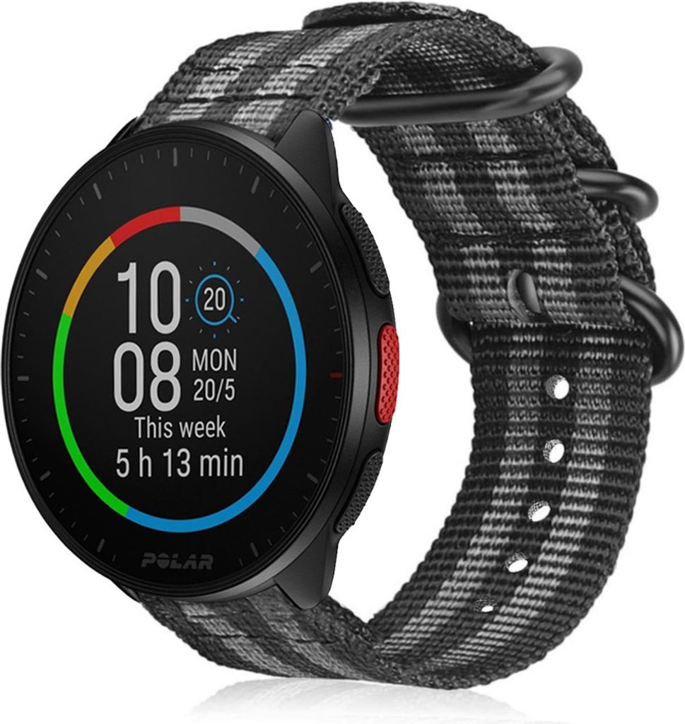 Strap-it Polar Pacer Nylon Schnallenarmband (Schwarz/Grau)