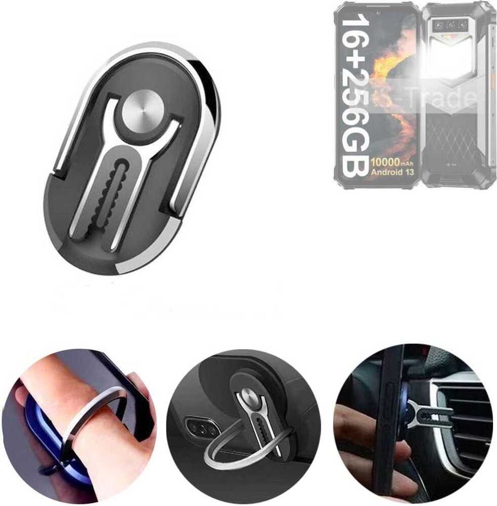 K-S-Trade 3in1 Smartphone-Ring Handy-Ring kompatibel mit Oukitel WP26 Fingerhalterung Handyring Tischständer Lüftungsgitter-Halterung Tisch