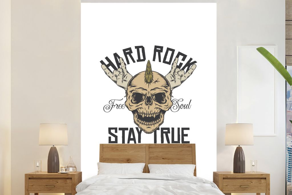 MuchoWow Fototapete für Wohnzimmer oder Schlafzimmer Wandtapete Vinyl Motivtapete Totenkopf - Vintage - Rock - 170x260 cm - Wohnzimmertapete