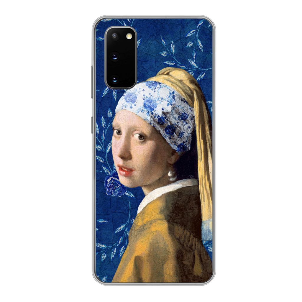 MuchoWow Handyhülle Schutzhülle Hülle für Samsung Galaxy S20 Mädchen mit Perlenohrring - Delfter Porzellan - Vermeer - Blumen - Gemälde - A...
