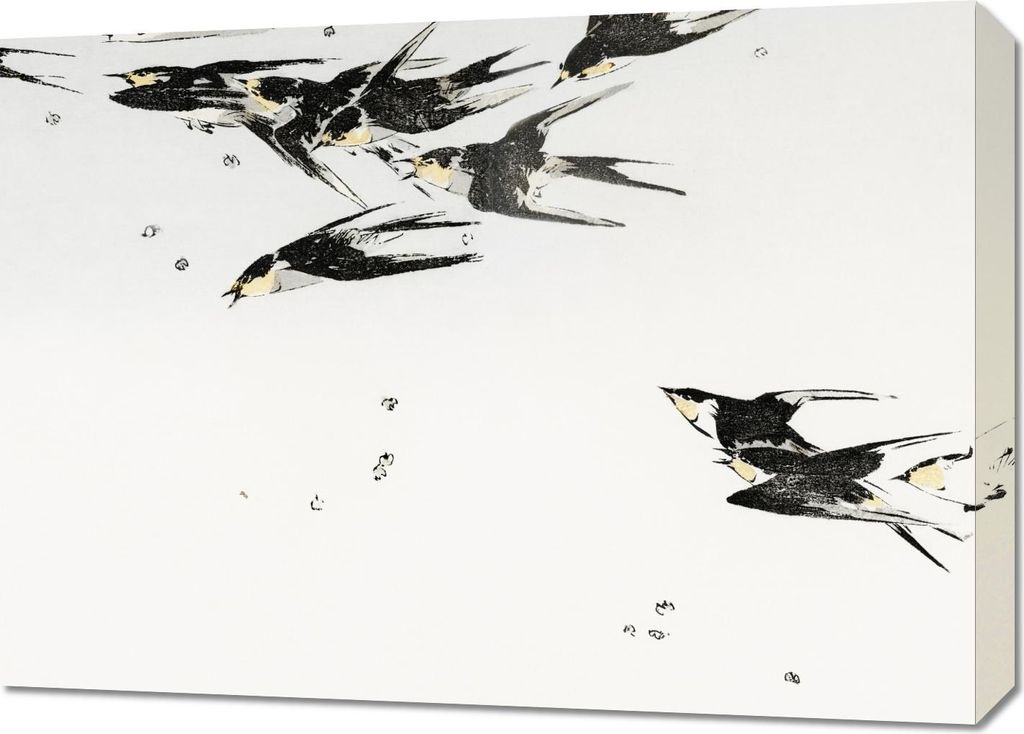 Bild 70x50cm Fliegende Elstern, Japanischer Vintage Stil