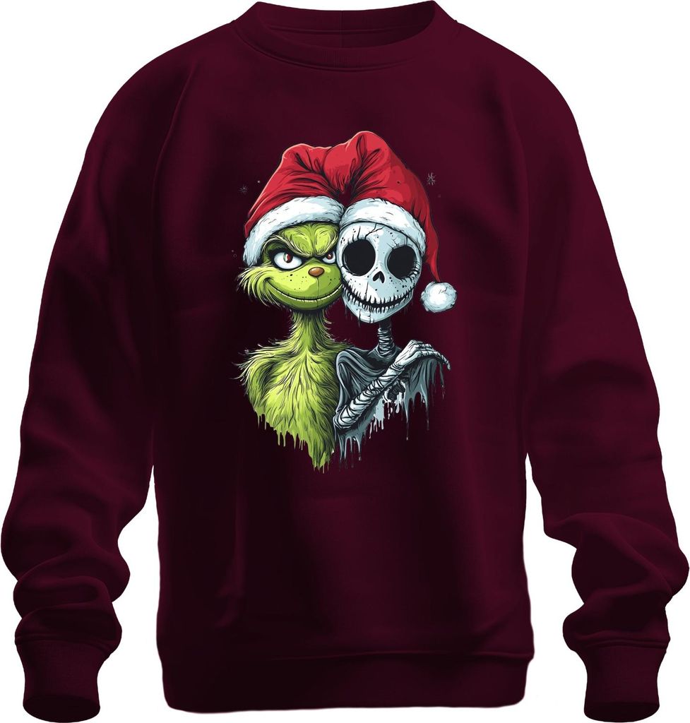 Grinch Jack Skellington Weihnachten Totenkopf gruselig Gothic Uni Sweatshirt Pullover, Burgundy, 3XL