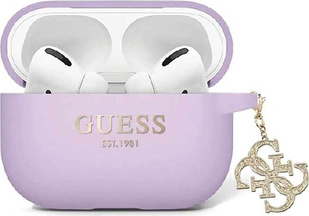 Guess GUAP2LECG4U Hülle für AirPods Pro 2 - Lila Flüssigsilikon-Glitzer-Dreiecksanhänger