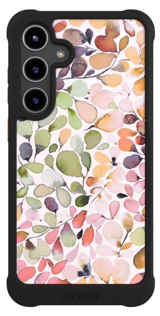 NIVOCASE Hülle für Samsung Galaxy S24+ Stoßfeste Handyhülle NIVOmax Case Schwarz Muster Pattern Eukalyptus