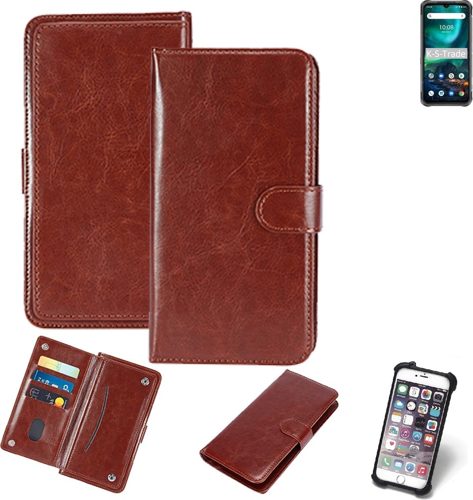 K-S-Trade 360° Hülle kompatibel mit UMIDIGI Bison 2021 braun Kunstleder Case BookCase WalletCase Kunstlederederhülle Handyhülle, Rundumschutz
