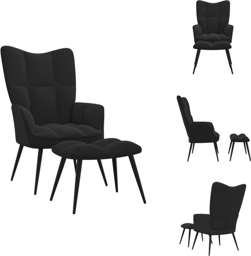 vidaXL Relaxsessel mit Hocker Schwarz Samt - Sessel