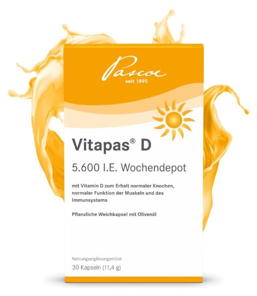 Vitapas D 5600 I.E. Wochendepot Kapseln zum Erhalt normaler Knochen, normaler Funktion der Muskeln und des Immunsystems, 30 St. Kapseln