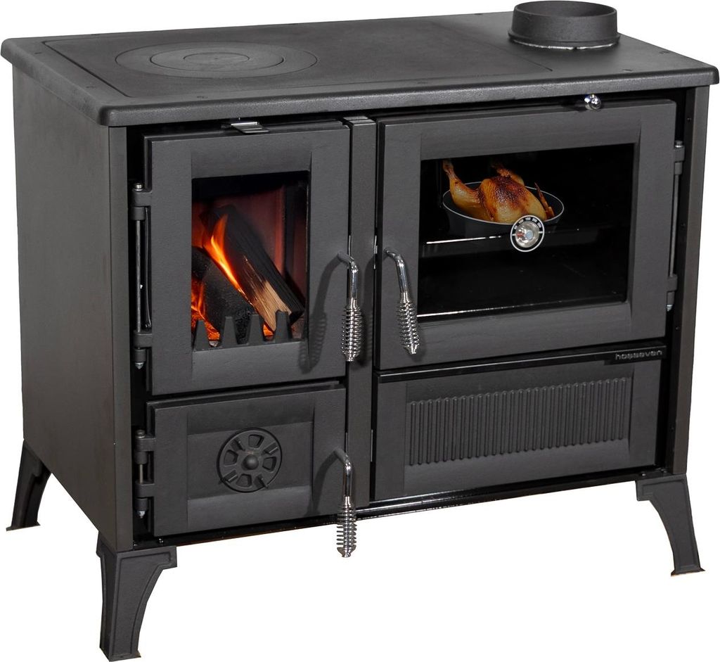 Kaminofen mit Backfach und Herdplatte 4013 Schwarz Holzofen 8 kW Holz Ofen Mehrfachbelegung Kamin Heizofen Küchenherd