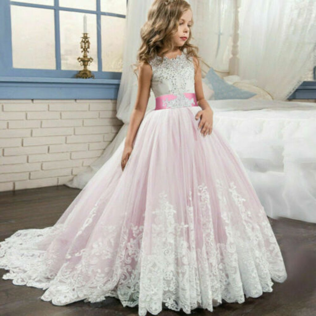 Kinder Blumenmädchen Tüll Partykleid Prinzessin Tutu Spitze Hochzeit Abendkleid