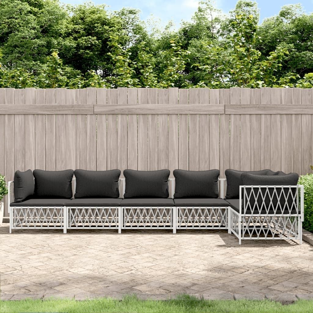 The Living Store 6-tlg. Garten-Lounge-Set mit Kissen Weiß Stahl