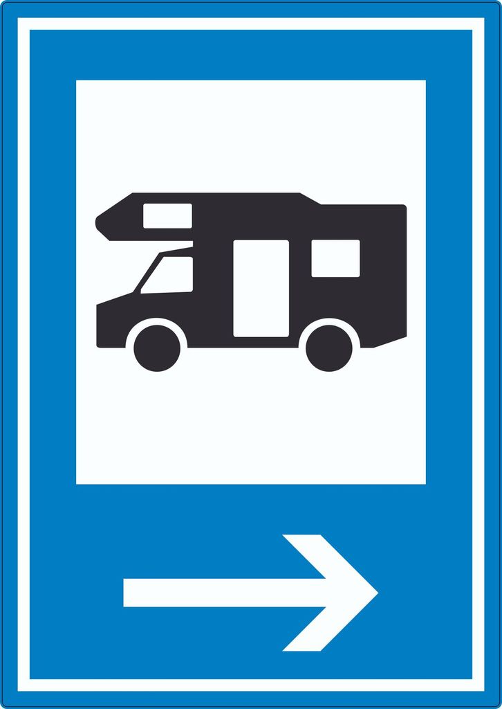 Campingplatz Wohnmobil Aufkleber mit Pfeil rechts A8 (52x74mm)