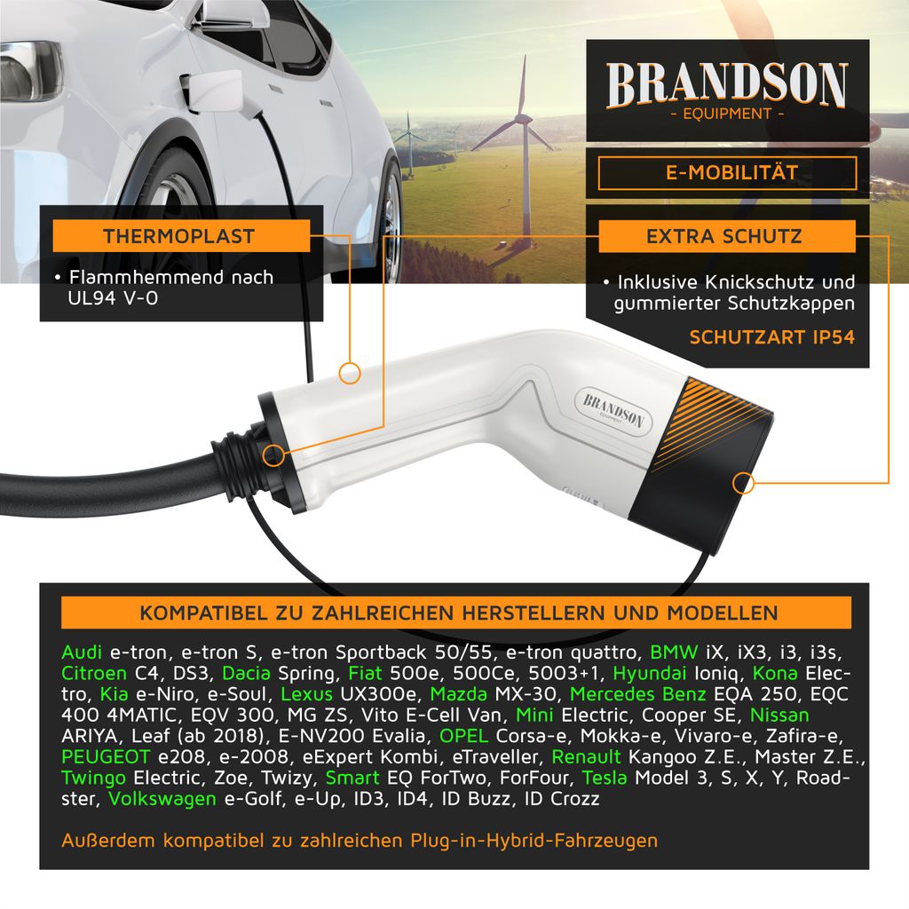Brandson EV/Elektroauto Ladekabel 22 kW - IEC
