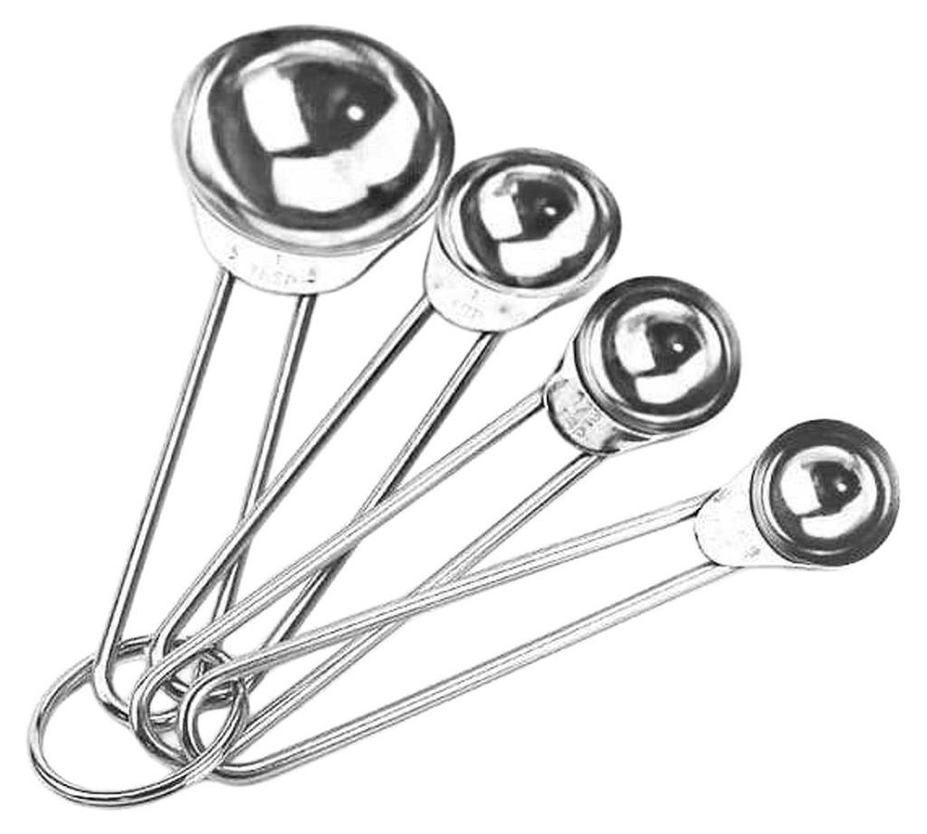 Messbecher- und Messlöffel-Set aus Edelstahl mit ergonomischen Griffen, spülmaschinenfest, ideal zum Kochen und Backen.
