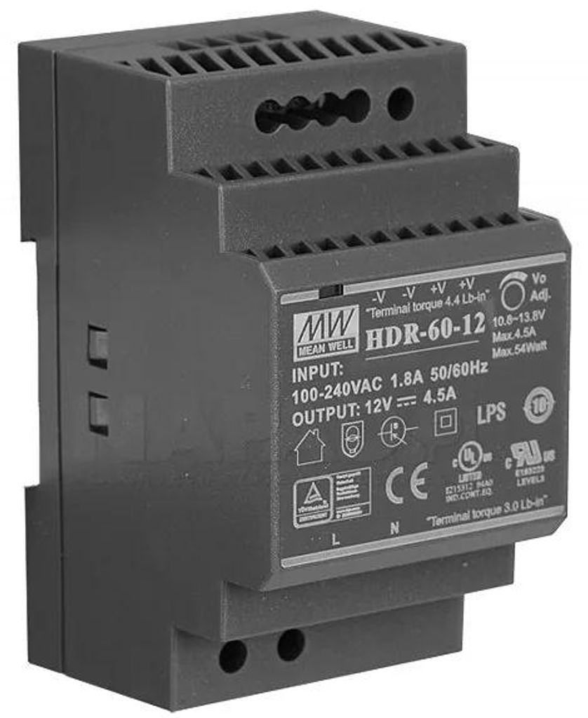 HDR Alimentation pour rail DIN 60W 4.5A 85-264V AC Image du produit 