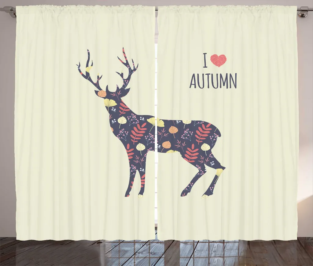 ABAKUHAUS Rideau Rustique J'adore l'automne Fleurs et Cerf 280x225cm