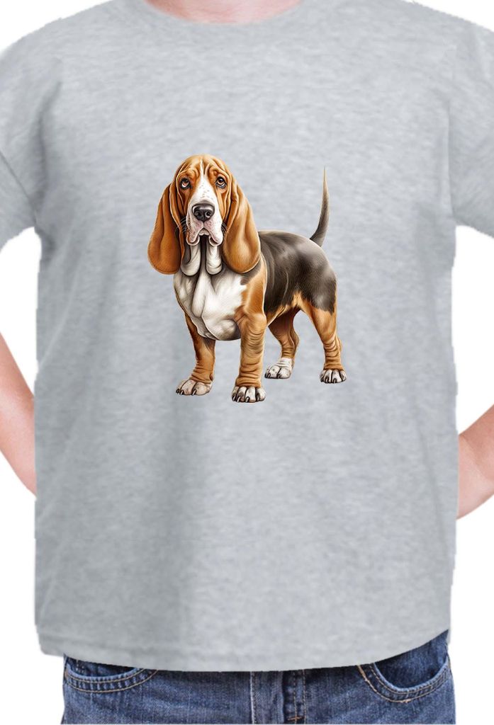 Kinder T-Shirt Dogs Breeds Basset Hound Dog Breed 005, 5-6 Jahr - 116 / Grau
