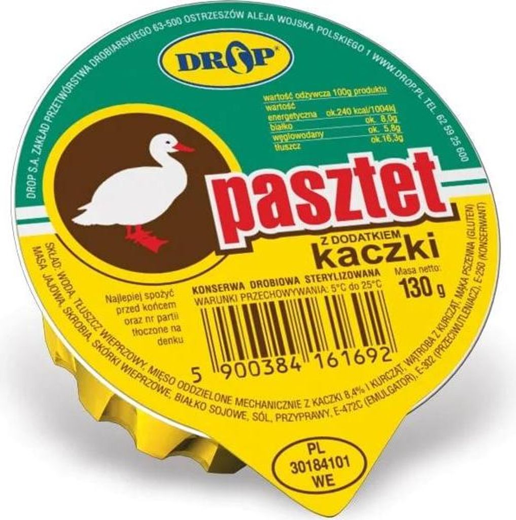 Drop "pasztet kaczki" Brotaufstrich mit Hähnchenleber und Produktbild 