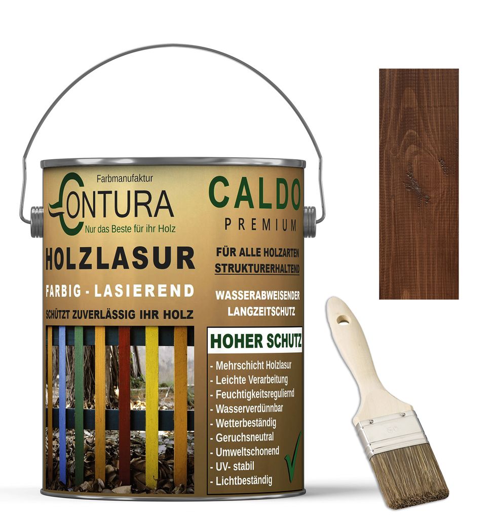 Contura Holzlasur Langzeitschutz Lasur + Pinsel Holz Außen Dauerschutzlasur Holzfarbe - 2,5Liter + Pinsel / Dunkelbraun - 10.30