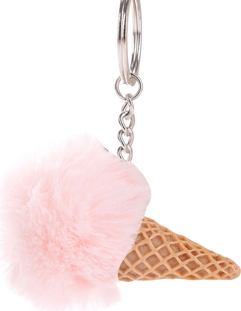 Flauschiger Eiscreme-Bommel-Kugel-Charm-Schlüsselanhänger-Halter, Schlüsselanhänger, Auto-Taschen-Anhänger-Rosa