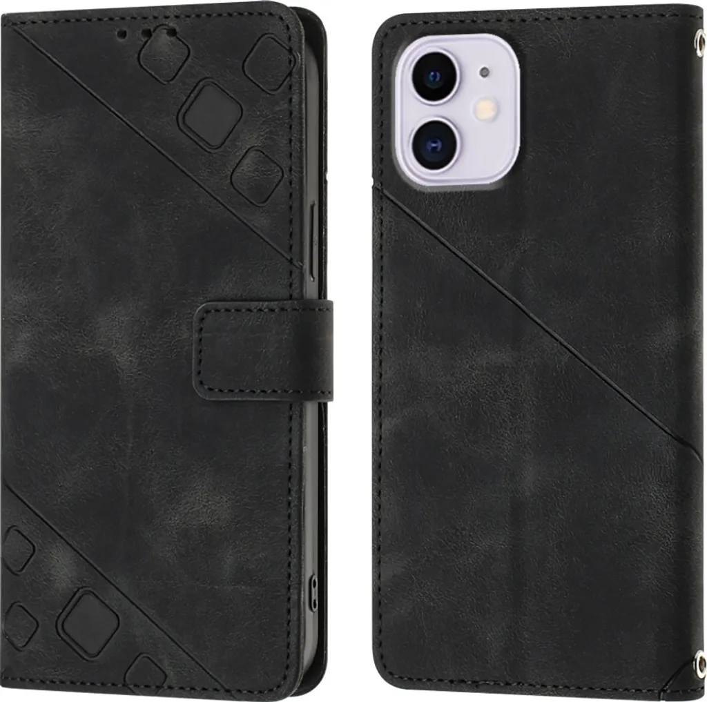 Custodia iPhone 11 Resistente: Pelle Flip Nera Portafoglio con Stand