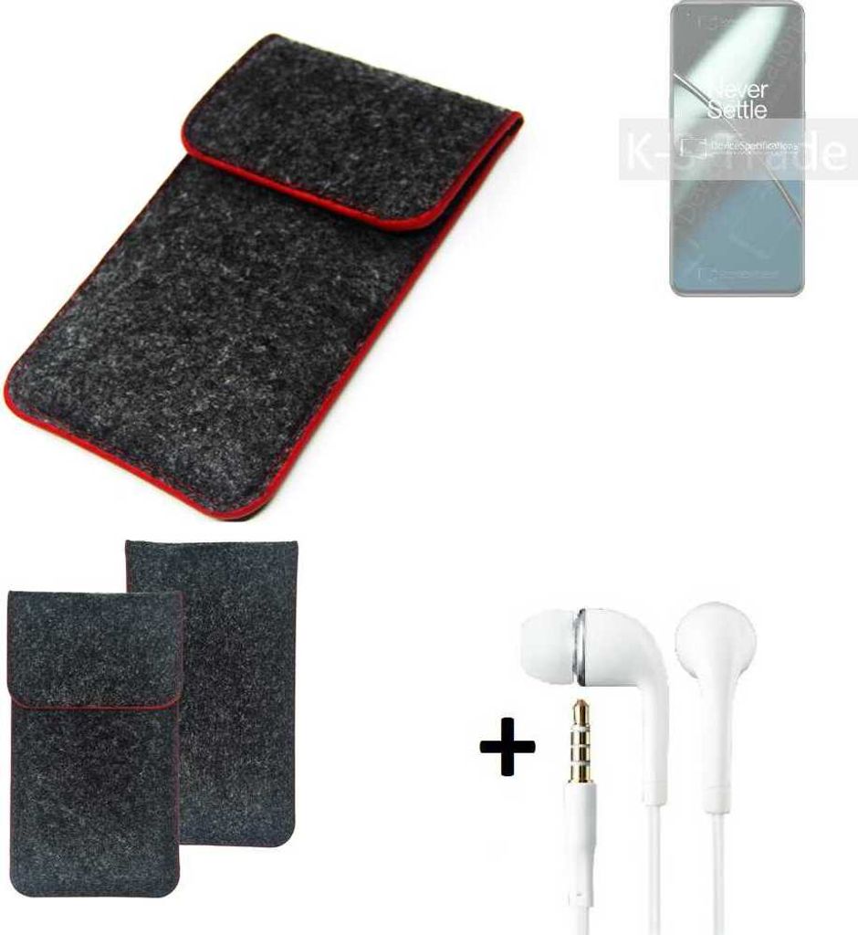 K-S-Trade Handy Schutz Hülle kompatibel mit OnePlus 11 Schutzhülle Handyhülle Filztasche Pouch Tasche Case Sleeve Filzhülle dunkelgrau roter Rand