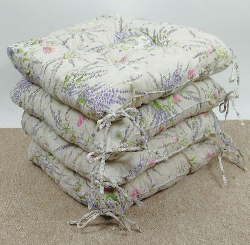 Rattani Set 4 x Stuhlkissen / Sitzkissen Klara 42 x 42 cm Dicke 8 cm, Stoff Mirha Leinen Lavendel
