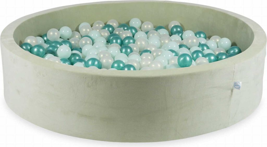 Bällebad 130x30 Samtig weich Hellmint – Mit 600 Bällen / Helles Mint, Meerjungfraueneffekt, metallisches Türkis