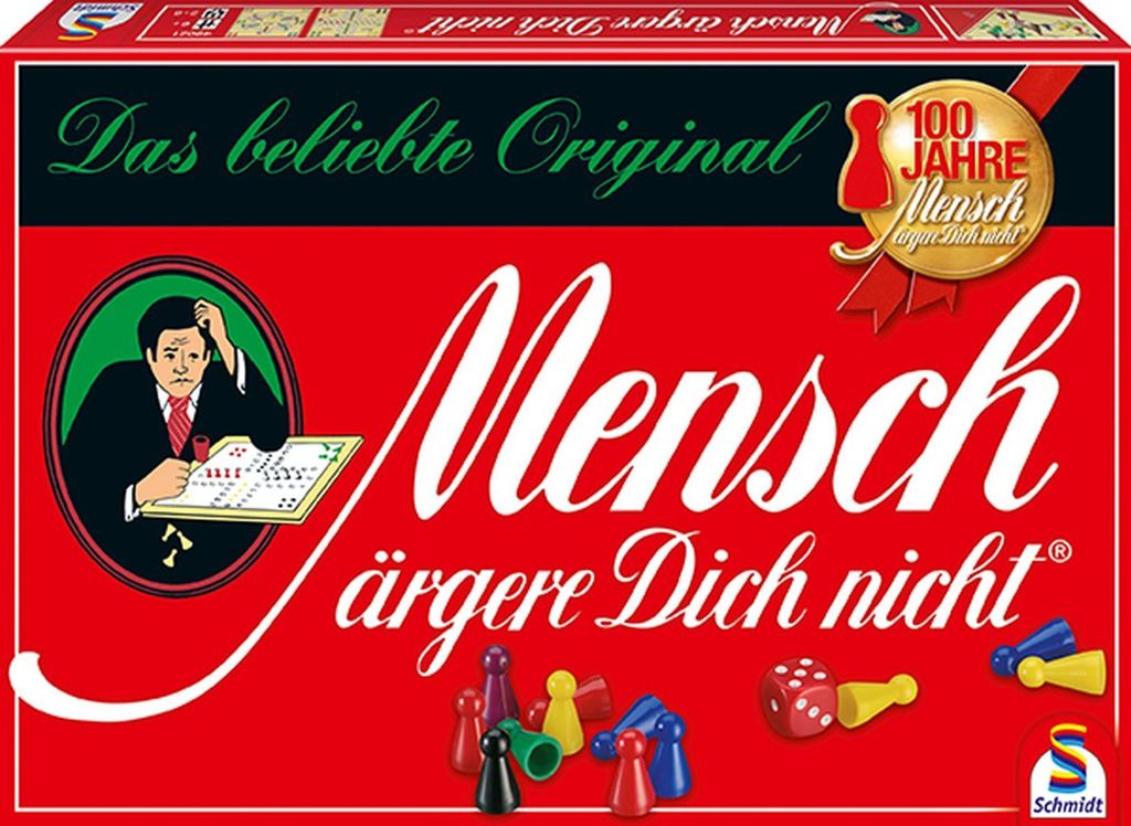 The image shows the box of the board game 'Mensch ärgere Dich nicht'.