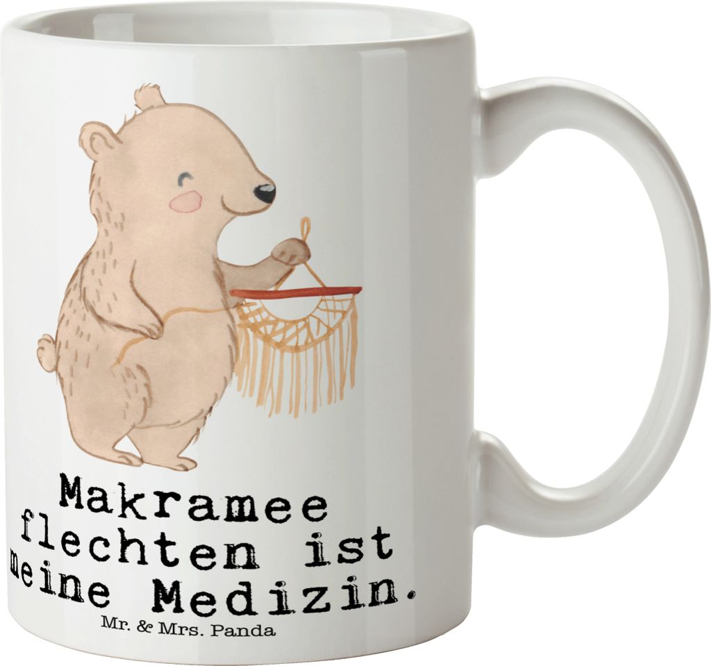 Mr. & Mrs. Panda Tasse Bär Makramee - Weiß - Geschenk, Kaffeepott, Basteln mit, Becher, Sportart, Kaffeetasse, kaffeebecher keramik